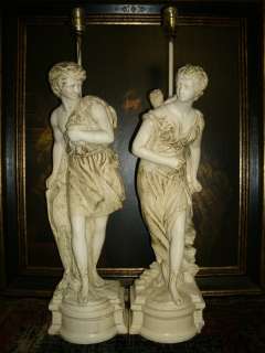 PIERI 63 Vintage Antique Figurine Statue Pair Man Woman Chalkware 