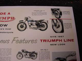 1957 TRIUMPH MOTORCYCLE All Models SALES POSTER 5T TR6 Speed Twin 