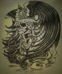 Skull Helmet Harley Biker Tattoo Death Pagan viking Hanes Beefy T %100 