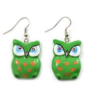  Green Wood Owl Drop Earrings   4.5cm Length Jewelry