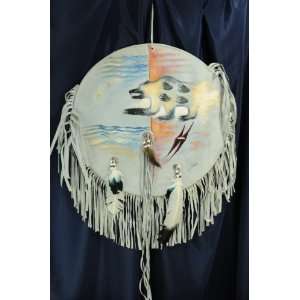  Painted Tarahumara Leather Prayer Shield 19  Spirit Bear 