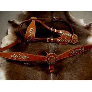  COLLAR WESTERN LEATHER HEADSTALL WITH GREEN BLING 