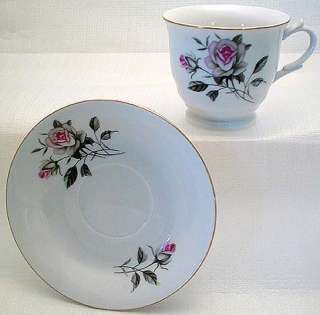 SWEET Vintage Chinese Bone China Grey Rose TEA CUP SET  