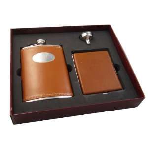  Ajmer Brown Leather Flask and Cigarette Gift Set Kitchen 