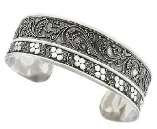 Ethnic Double Band Ornate Sterling Silver Cuff Bracelet  