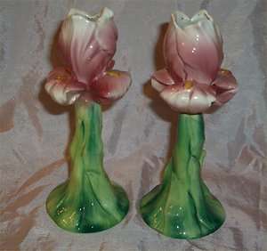   ITAILAN HAND PAINTED CANDLESTICKS OPENED LILY ON A STEM MADE IN ITALY