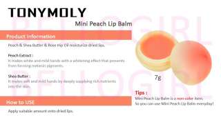 Tonymoly Mini Peach Lip Balm [Non Color] 7g BELLOGIRL  