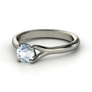  Cynthia Ring, Round Aquamarine Sterling Silver Ring 