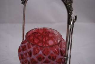   Silver 4 Plated Pickle Castor Fantastic Red and White Blown Glass Jar