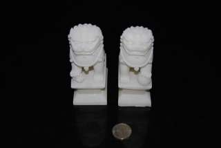 ONE PAIR Hand Carved White Stone Fu Dog Statue and Temple Fu Lions (4 