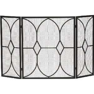  3 Fold Screen Black Wrought Iron With Glass Inserts