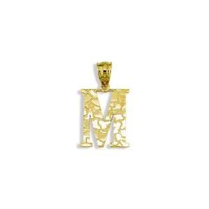    Solid 14k Yellow Gold Letter M Initial Nugget Pendant Jewelry