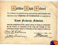 1932 Galileo High School Diploma San Francisco  