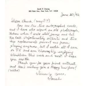  Sarah Palfrey Cooke Danzig Handwritten Letter Jsa Coa 