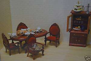 Doll House 6 piece dining room set in mahogany color  