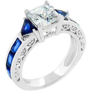   White Gold Bonded Silver Trillion Cut Sapphire Crystals Ring Jewelry