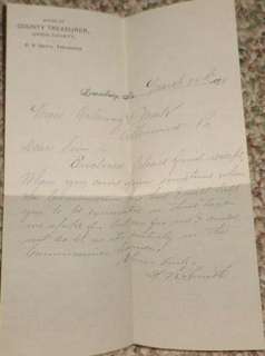 Lewisburg PA Union County Treasurer Letter 1898 Old  