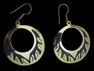 VTG SILVER INLAY MEXICAN HOOP EARRINGS MEXICO 925  
