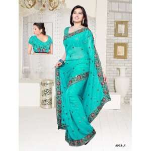  Designer Party Wear Smoked Embossed Georgette Saree 