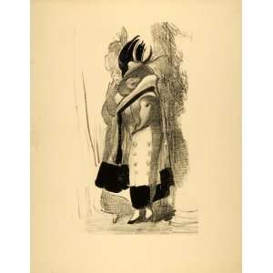 1927 Print Sketch Women Wealthy Feathers Hats Fashion Art 