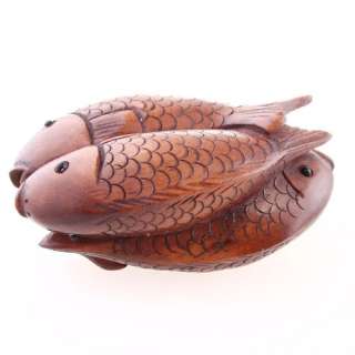 Handcraft Boxwood Carved Ojime Bead Netsuke Fish NBC067  