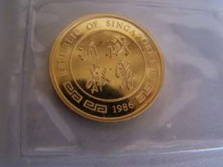 9999 Gold Singapore 1986 Tiger 1/2 OZ Proof Coin in Plastic~  