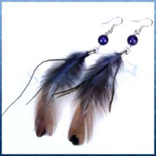 Pair Italy Girls Fad Nature Feather Sexy Long Dangle Hook Pendant 