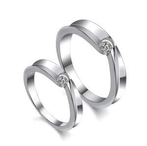 New Titanium Steel Heart White Gold Plated Promise Ring Set Couple 