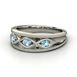  Triple Twist Ring, 14K White Gold Ring with Blue Topaz 