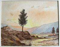 ORIGINAL JOHN LEAHY WATERCOLOR RIVER MT. RAINIER 1910s  