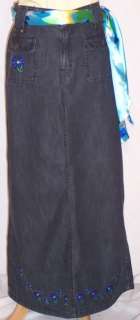 Black 37 Long Modest Daisy Denim Jean Skirt Size 26  