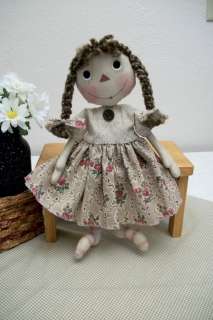   Raggedy Ann doll lt. brown dress brown braided hair painted face