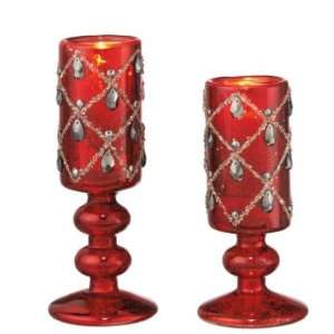   Red Mercury Glass Jeweled Votive Candle Holders