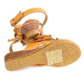Girls Slingback Flat Thong Sandals w/ Flower Tan Size 9 4 / kids 