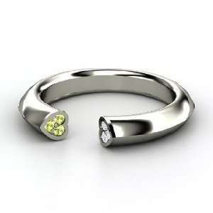 Two Hearts Ring, Sterling Silver Ring with White Sapphire & Peridot