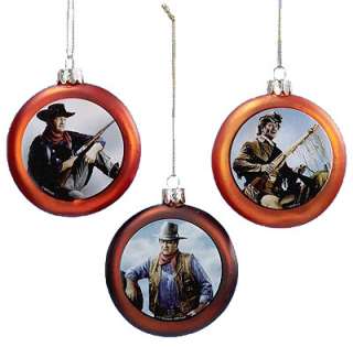 John Wayne Western Film Set 3 Glass Christmas Ornaments  