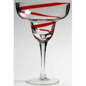  Pier 1 Swirline Red Margarita Glass, Crystal Tableware 