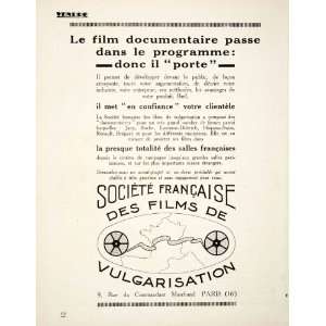  1925 Ad Societe Francaise Films Vulgarisation 9 Rue 