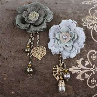 PRIMA ALLEGRA Fabric Flowers with charms scrapbook embellishment 