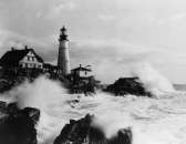 1931 photo Lighthouse, Portland, ME,surf crashing  