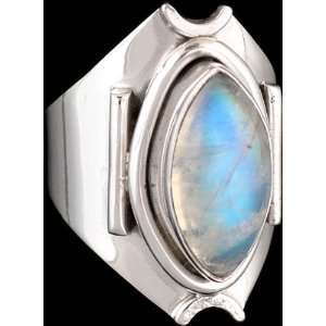  Rainbow Moonstone Marquis Ring   Sterling Silver 