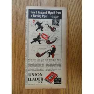 Union Leader pipe tobaco.1937 print ad (smoky sam the fireman 