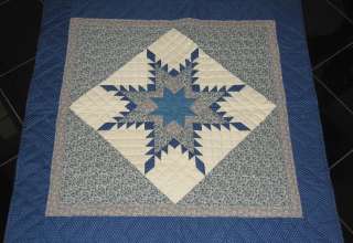 AMISH MADE HAND SEWN QUILT / WALL HANGING 38 X 38 BLUE STAR PATTERN 