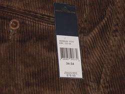   LAUREN CHOCOLATE BROWN WIDE WALE CORDUROY DRESS PANTS 34 x 34  