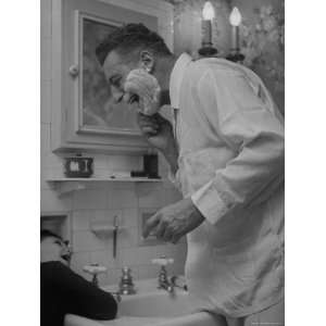 Singer Ezio Pinza, at Home with His Son, Singing and Shaving in the 