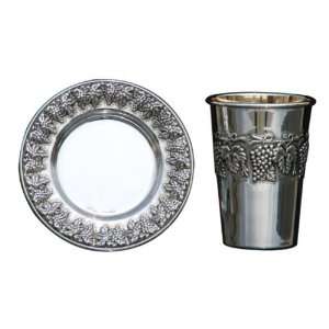  Silver Plated Kiddush Cup with Saucer and Bundles of 