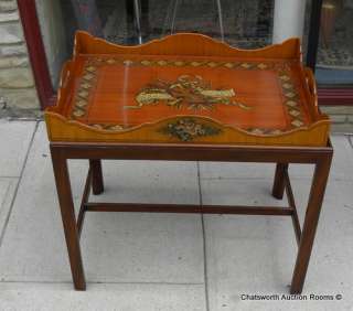 Hand Painted Mahogany & Yew Wood Tray Top Coffee Table  