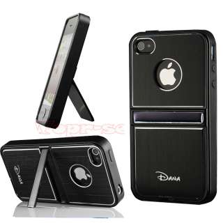 Black Aluminum Hard Case Cover W/Chrome Stand For iPhone 4 4G 4S +Free 