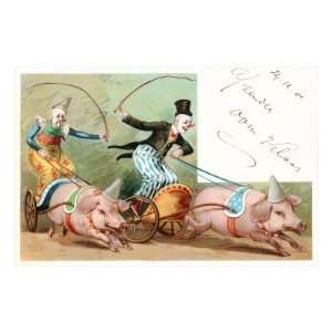  Clowns with Pig Drawn Chariots Premium Poster Print, 12x8 