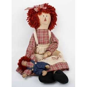 Tall Vintage Handmade Look Raggedy Annie Doll Holding Mini Andy Doll 